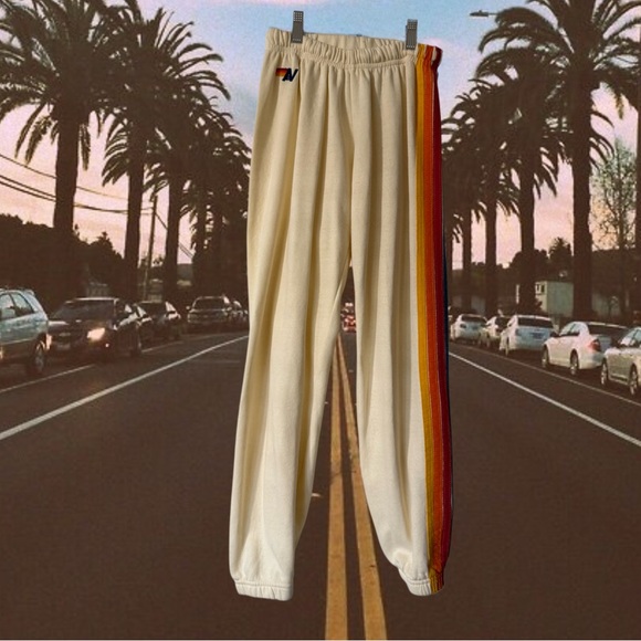🌈Aviator Nation- Vintage White 5 Stripe Sweatpants Joggers- XS✈️ - Picture 4 of 5